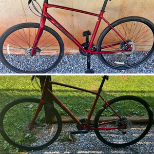 Trek FX 3 Red, Black, and Silver, gray or bare metal