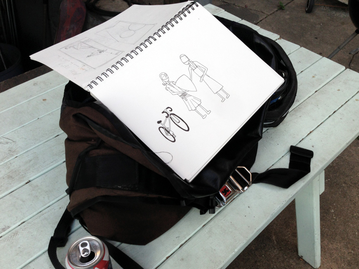 PBR, a bike bag and drawings