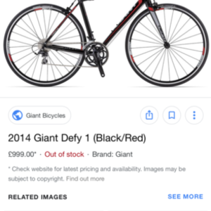 2014 Giant Defy 1 Black and Red