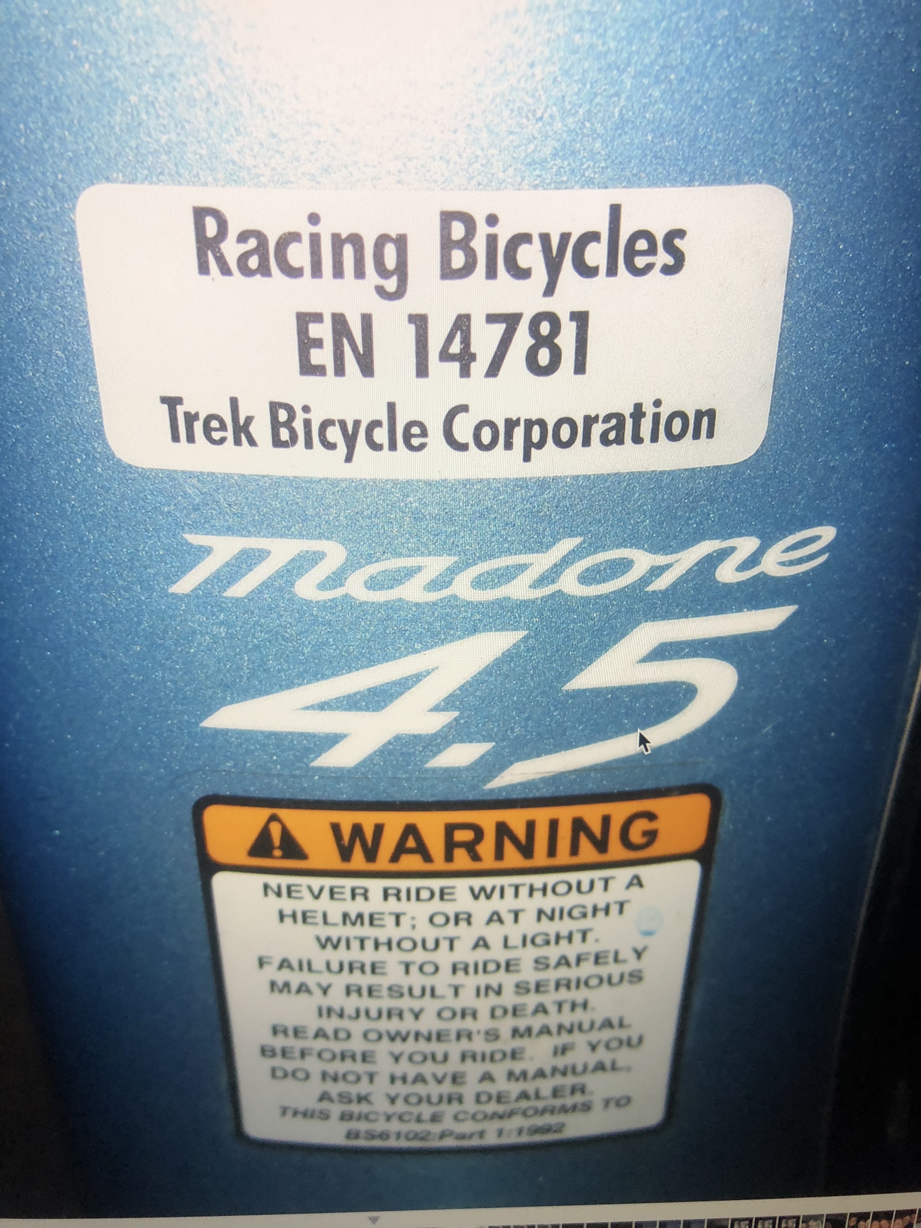 trek madone 4.5 blue book