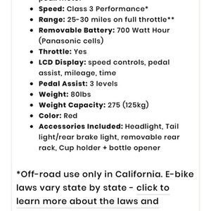 2018 California The frame is red and the tires and seats are black. Black