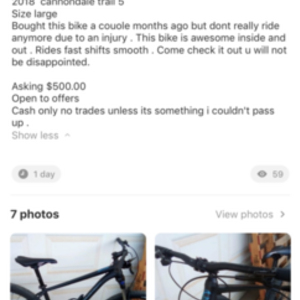 2019 Cannondale Trail 5 Black and Blue