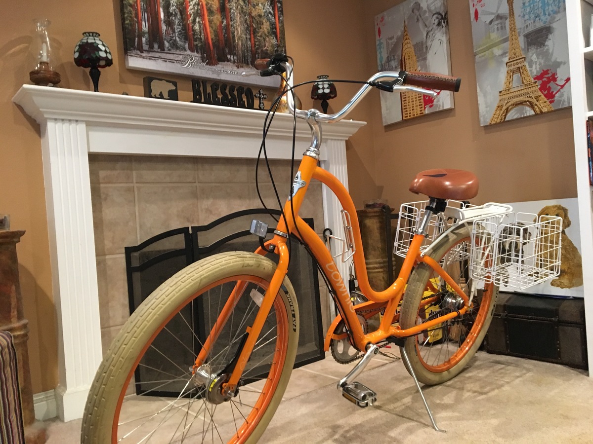 orange townie bike