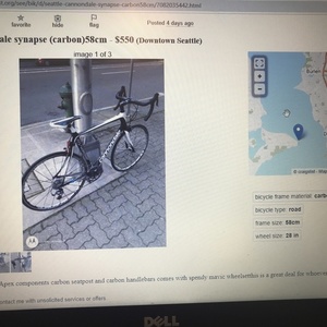 2012 Cannondale 58" Carbon Synapse Black and White