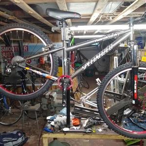 2010 Specialized Hardrock Silver, gray or bare metal and Stickers tape or other cover-up
