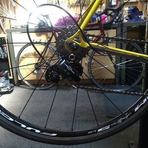 1998 Handmade Italian bike frame Yellow or Gold, Silver, gray or bare metal, and Blue