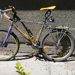 1998 Nouvelle Canada Titanium gravel bike yellow+purple accents Silver, gray or bare metal