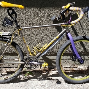 1998 Nouvelle Canada Titanium gravel bike yellow+purple accents Silver, gray or bare metal