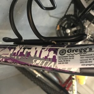 2014 Specialized Hardrock 26 Silver, gray or bare metal and Purple