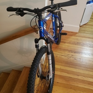 2003 Giant Ranier Blue, White, and Silver, gray or bare metal