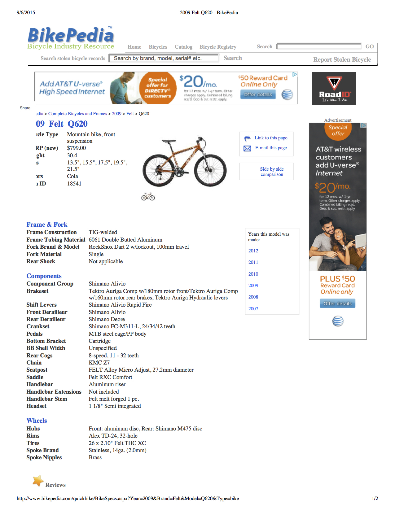 2009 Felt Q620