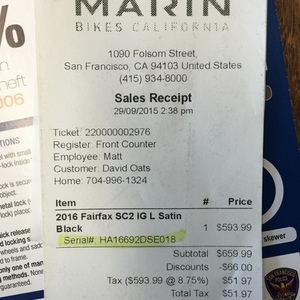 2016 Marin Bikes Fairfax SC2 IG Black