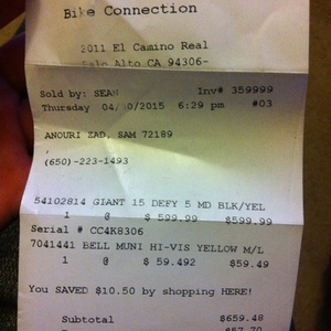 2015 Giant Defy 5 Black, White, and Yellow or Gold