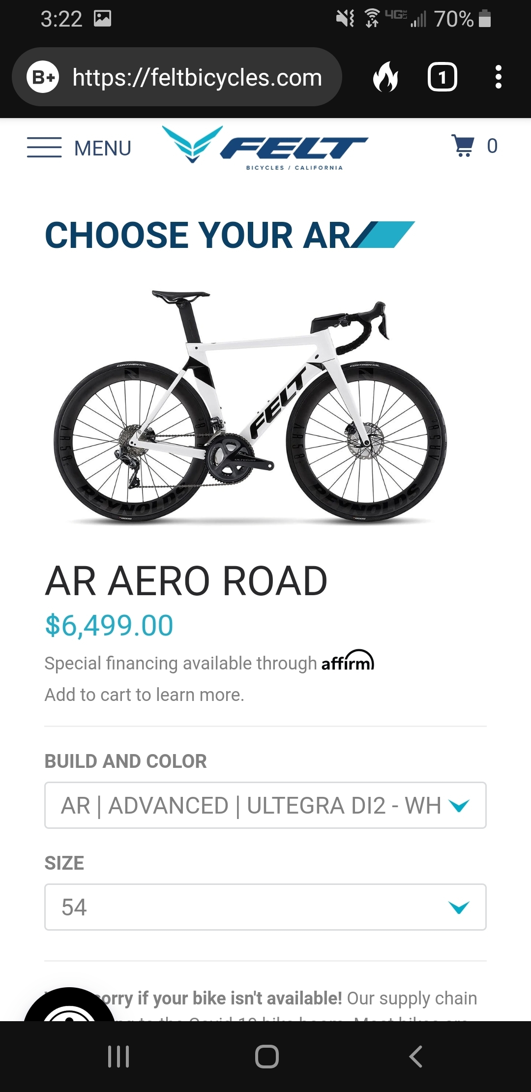 2020 Felt AR Advanced Ultegra DI2