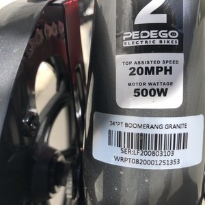 2021 Pedego BOOMERANG PLATINUM 24" EBIKE Silver, gray or bare metal and Red