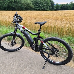 2020 Haibike All Mtn 2.0 Black, Red, and Silver, gray or bare metal