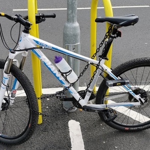 2015 Giant Talon 27.5 1 White, Blue, and Silver, gray or bare metal