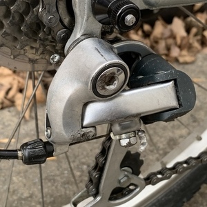 1990 Trek 820 Silver, gray or bare metal and Blue