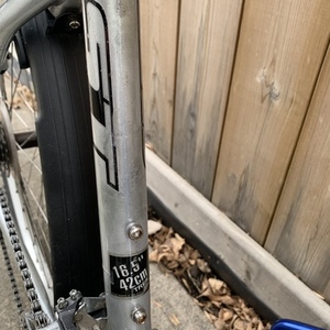 1990 Trek 820 Silver, gray or bare metal and Blue