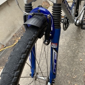 1990 Trek 820 Silver, gray or bare metal and Blue