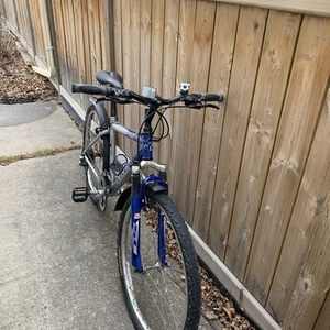1990 Trek 820 Silver, gray or bare metal and Blue