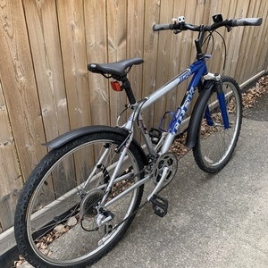 1990 Trek 820 Silver, gray or bare metal and Blue