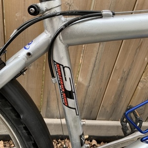 1990 Trek 820 Silver, gray or bare metal and Blue
