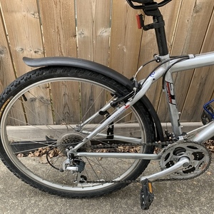 1990 Trek 820 Silver, gray or bare metal and Blue