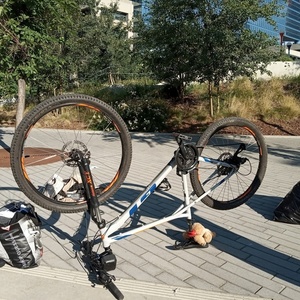 2016 GT Bicycles Mountain bike Silver, gray or bare metal, Blue, and Orange