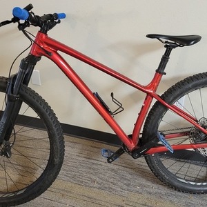 2021 Specialized Fuse Comp Red, Silver, gray or bare metal, and Blue