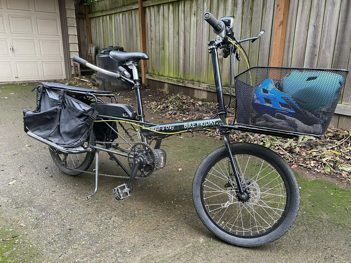 2020 Bike Friday HaulADay with electric assist cargo bike (front storage)