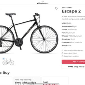 2014 Giant v5 Escape 2 MED Black