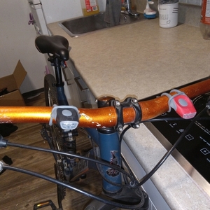 Raleigh mountain bike Blue, Silver, gray or bare metal, and Orange