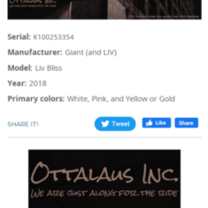 2018 Giant Liv Bliss White, Pink, and Yellow or Gold