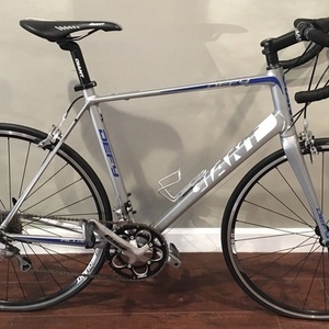 2013 Giant Defy 2 Silver, gray or bare metal, Blue, and White