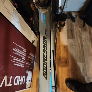 2023 GT Bicycles Aggressor Pro Silver, gray or bare metal, Teal, and Black