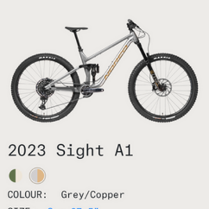 2023 Norco Bikes Sight A1 Silver, gray or bare metal and Yellow or Gold