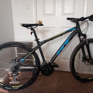 GT Bicycles Aggressor Pro mountain bike, hardtail... Black, Blue, and Green