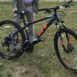2018 GT Bicycles Black, Blue, and Red