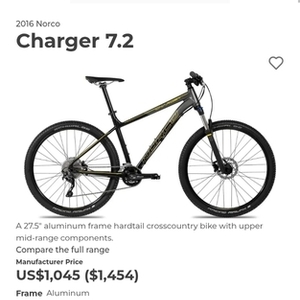 2016 Norco Bikes Charger 7.2 Silver, gray or bare metal, Yellow or Gold, and Red