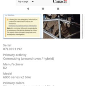 K2 6000 series k2 bike Silver, gray or bare metal and Black